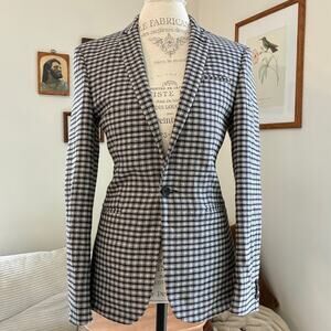 ASOS Plaid Houndstooth Wool Hourglass Blazer Office Work Academia Size XS